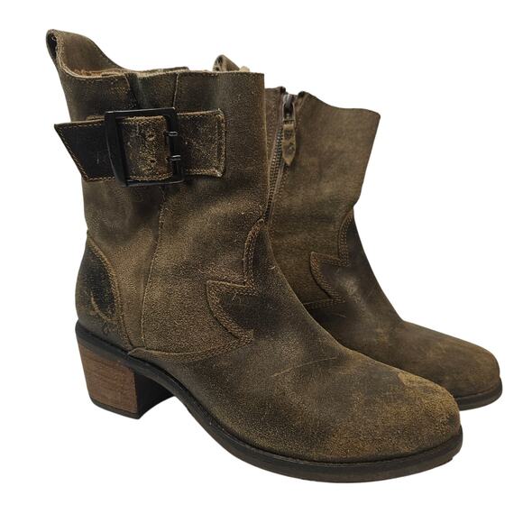 OluKai  Leather Brown Distressed Cowgirl Western Calf Block Heel Boot‎ Size 8.5 - Picture 1 of 14